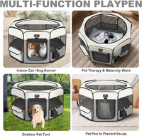 Aivituvin Dog Playpen Foldable Pet Play Pens with Carrying Bag for Cat, Puppies, Rabbits, Chickens, Durable Portable Pet Tent for Travel Camping Indoor/Outdoor Grey S