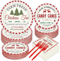 GOLDGAO Christmas paper plates and napkins with buffalo plaid border and snowman print - view 2