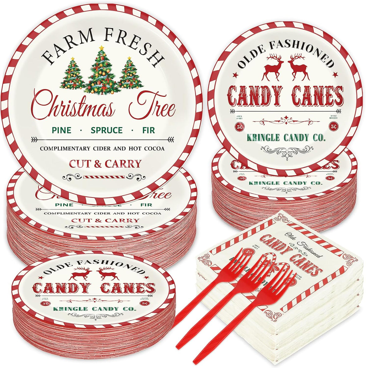 GOLDGAO Christmas paper plates and napkins with buffalo plaid border and snowman print - view 2