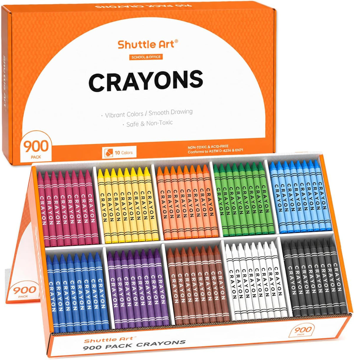 Shuttle Art crayon bulk class pack with 720 crayons sorted by color in a storage box - view 2