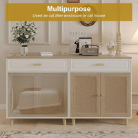 Cat Litter Box Enclosure Furniture Hidden - Indoor 2-in-1 Wooden Cat House & Washroom Cabinet with Scratching Board Doors and Drawer, 31.5”x21.6”x34.6”H