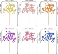 24 PCS Happy Birthday Cupcake Toppers Glitter Picks for Celebrating - Multi 6 Colors-2 - image 2