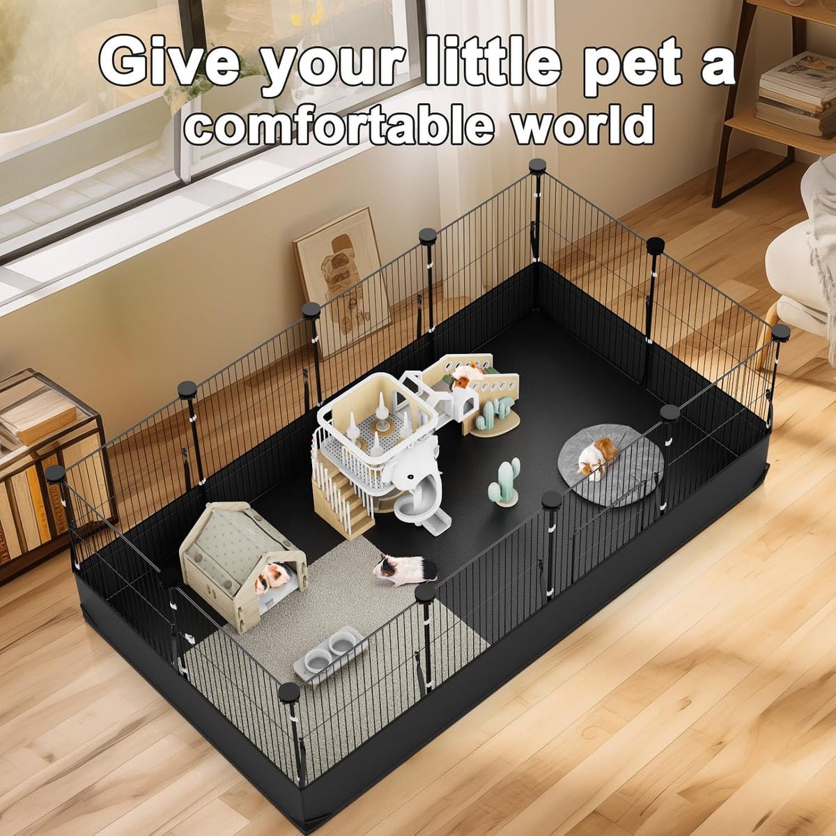 Guinea Pig Cage with Top Cover & 12 Panels - 12 Panels / Black - image 2