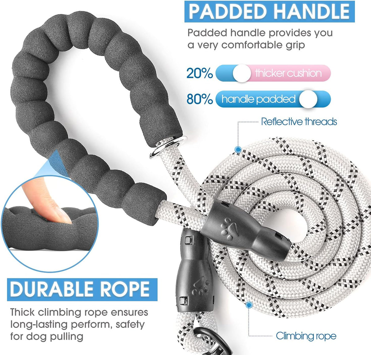 2/4/5/6 FT Dog Leash with Comfortable Padded Handle and Highly - 1/2'' x 6 FT / Silver - image 2