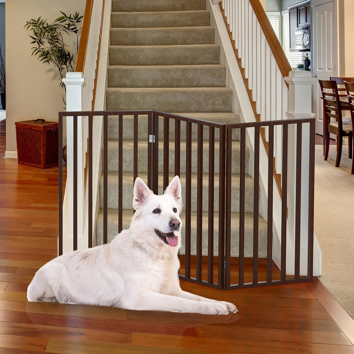 Pet Gate, 3-Panel Indoor Foldable Dog Fence for Stairs, Hallways - Brown / 3 Panel - image 2