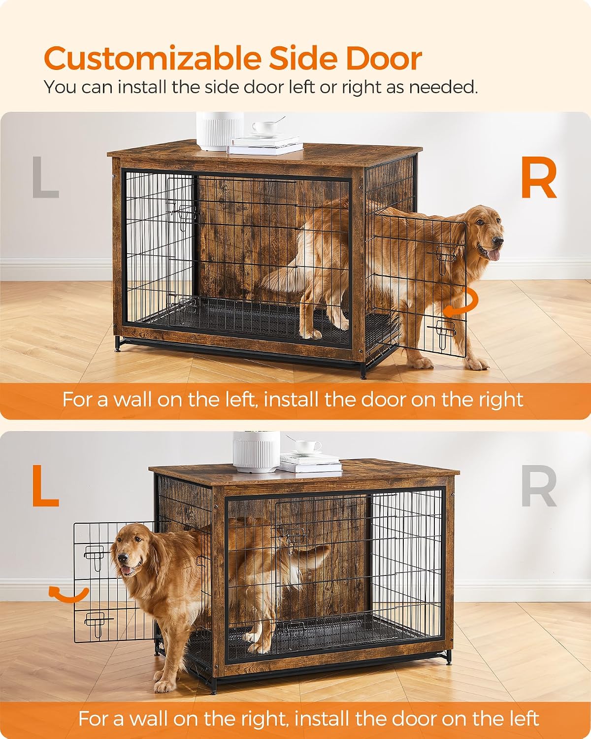 Feandrea 27.2" Dog Crate Furniture - Rustic Brown / 44.1"L x 29.5"W x 32.3"H - image 4