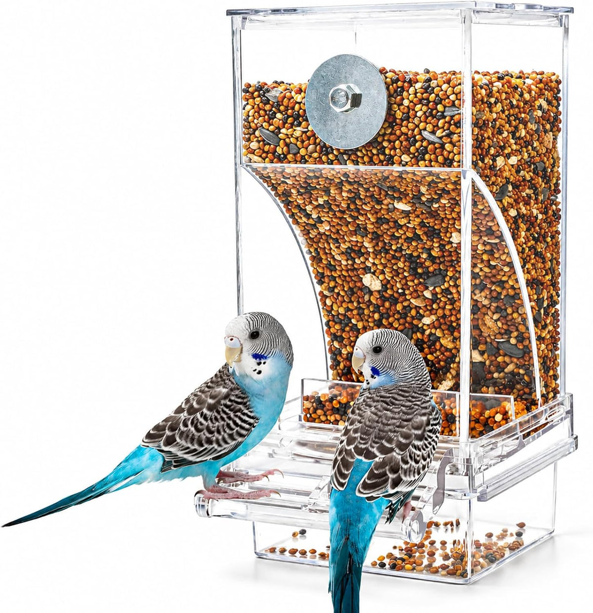 No-Mess Automatic Bird Feeder, Parakeet Cage Accessories – Essentials for Birds - Transparent