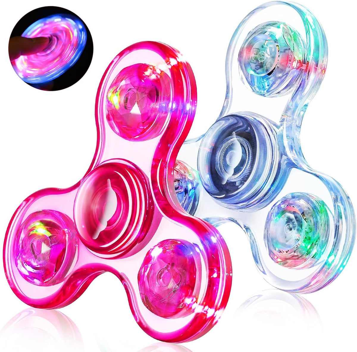 Fidget Spinner 2 Pack, Light up Sensory Fidget Toys Adults Kids 4-8-12, Kids - Fidget Toys Pink&white