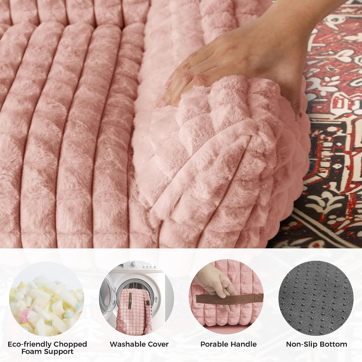 Cat Couch Bed with Fluffy Faux Rabbit Fur for Indoor Cats - Pink / Large: 36"L x 27"W x 10"Th - image 2