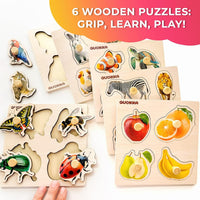 8 Wooden Puzzles for Toddlers 1-3 - Fruits and Animals - image 2