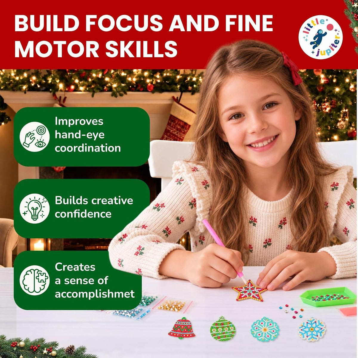 Little Jupiter diamond art Christmas ornaments kit with gem bells, stars and snowflakes - view 11