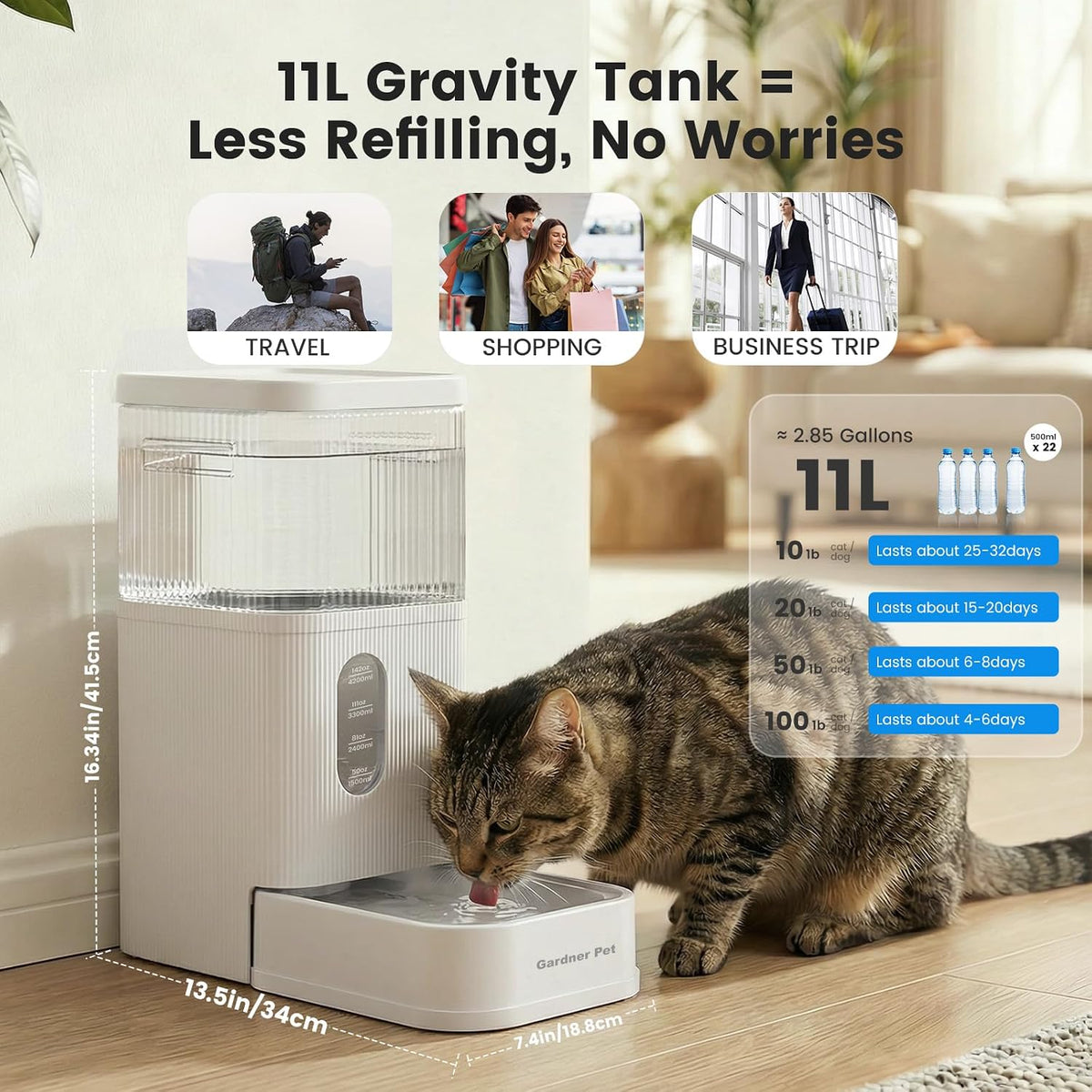 2.2 Gallon Automatic Dog Water Dispenser with Stainless Steel Bowl – Essentials for Dogs - White / 2.9 Gallon - image 2