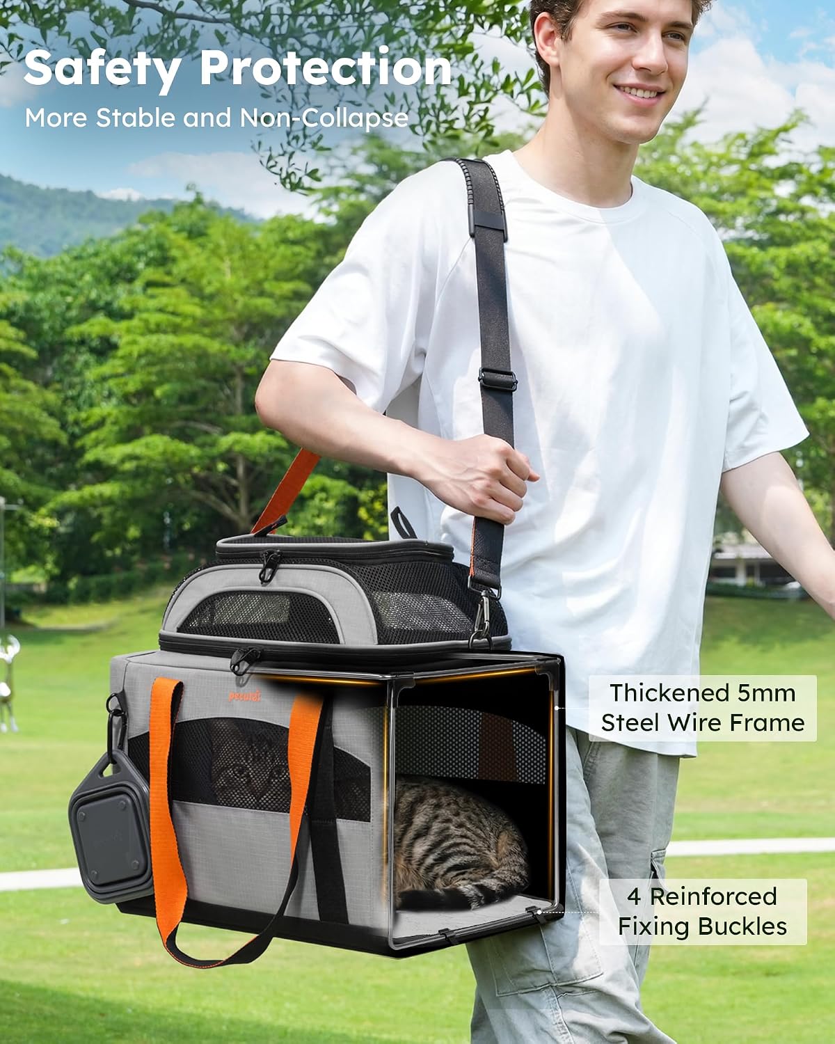 Pecute Cat Carrier, Top Expandable Dog Crate for Travel - Grey - image 2
