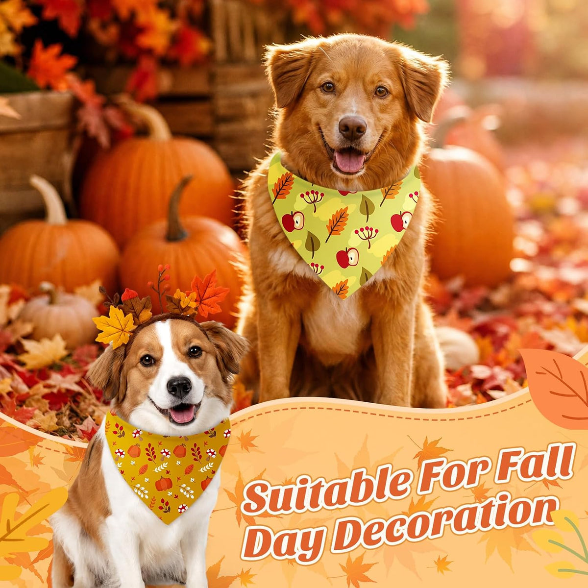 Abbylike 100 Pcs Fall Thanksgiving Dog Bandanas Bulk - Woodland Autumn / 25.6 x 17.7 x 17.7 Inch - image 2
