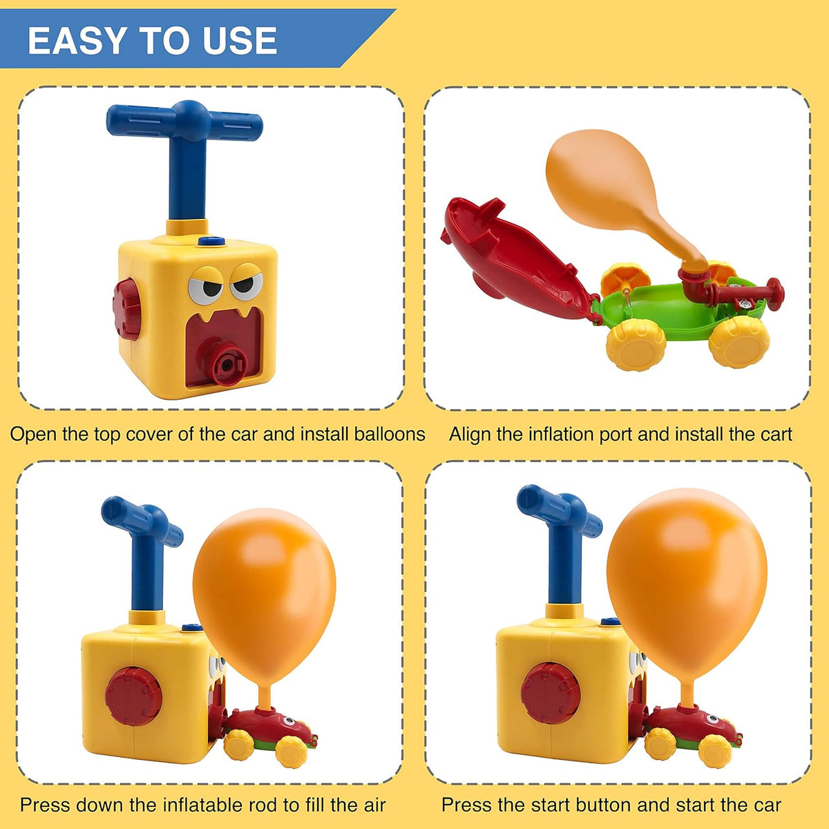 PATHOSIO PETS balloon launcher toy set with hand pump and inertia race car - view 5