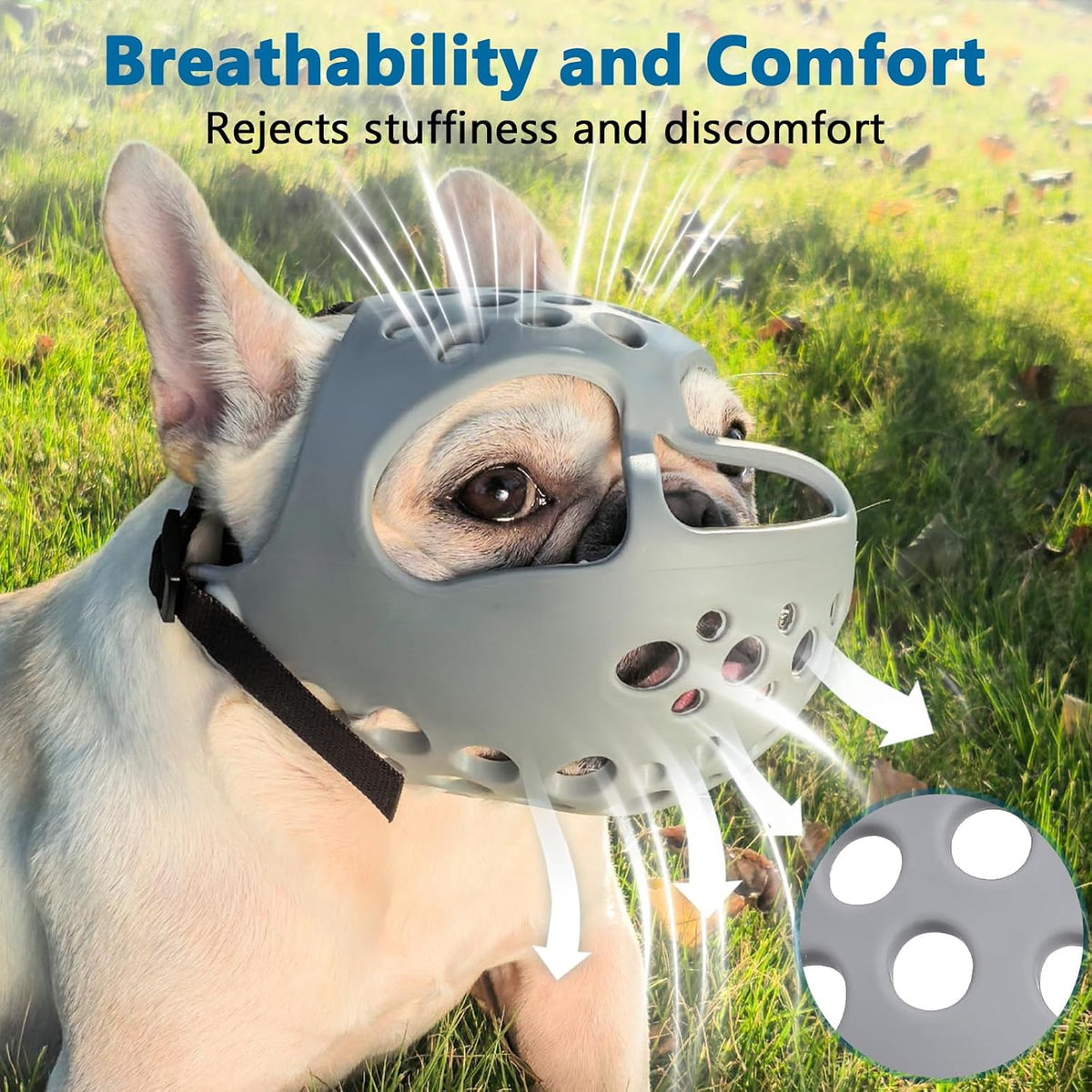 English Bulldog Muzzle, Soft Short Snout Dog Muzzle Stops Biting – Essentials for Dogs - Gray / M（Head 15-16½"） - image 3