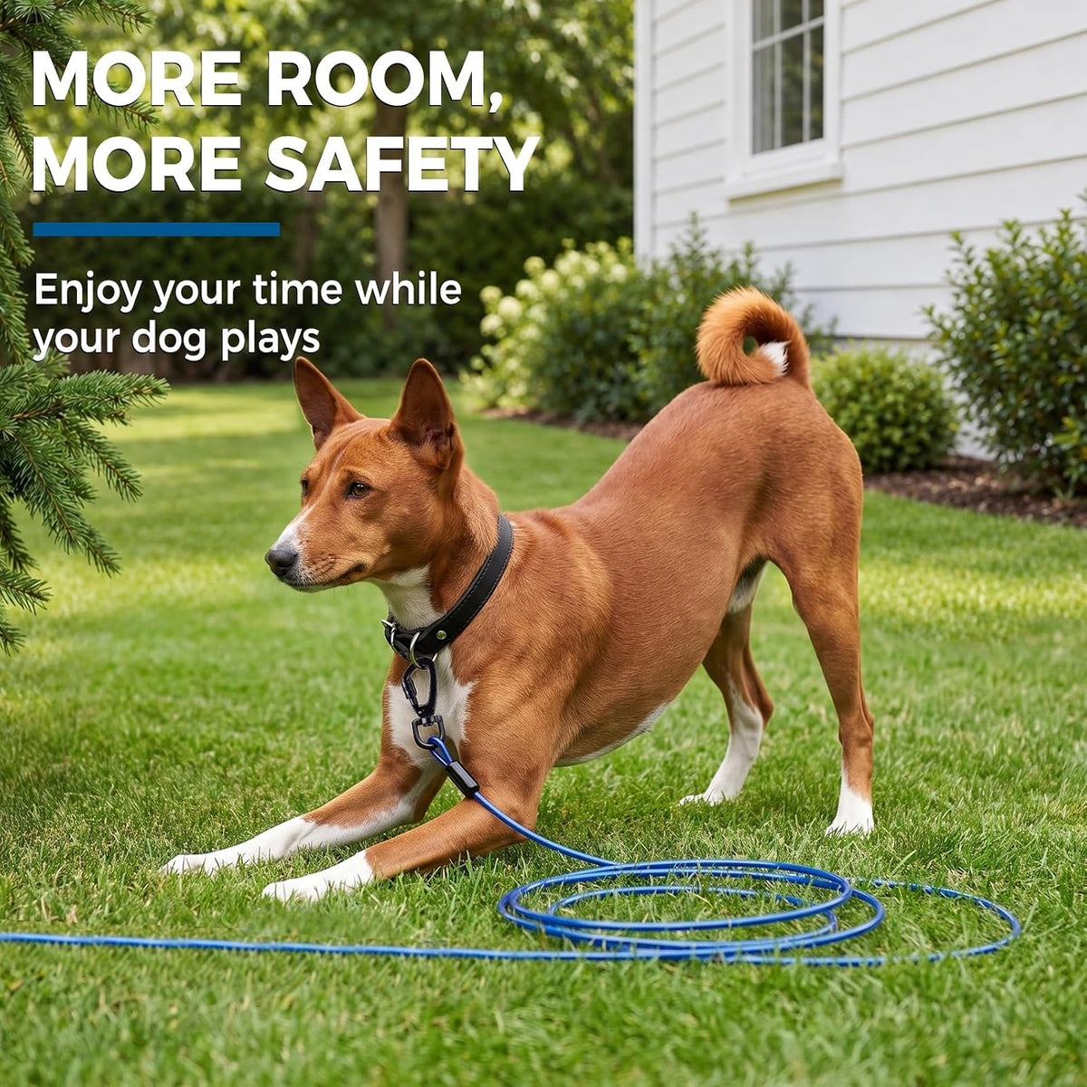 Tie Out Cable for Dogs, 50FT Dog Leads for Yard Chew Proof, Heavy Duty Leash for Large Dogs Up - 250lbs / 20ft / Blue - image 3