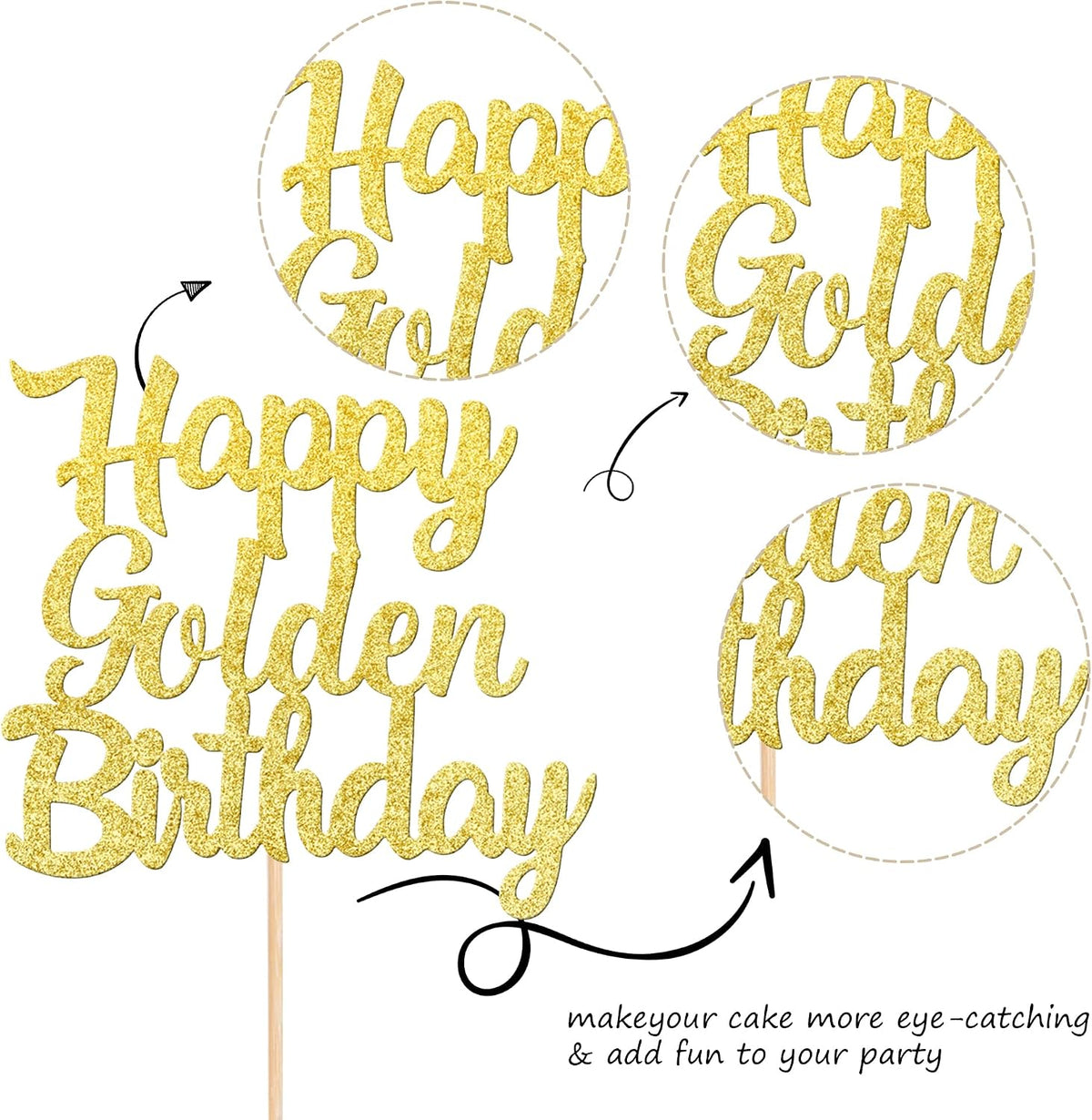 ZHUOWEISM 1 PCS Gold Happy Birthday & Anniversary Cake Topper – Fun for Kids & Family - Golden - image 3