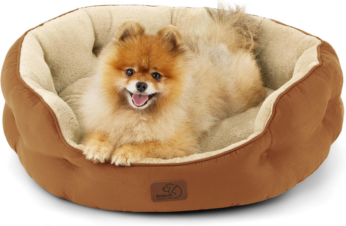 Bedsure Small Dog Bed Washable, Round Cat Beds for Indoor Cats - 25"L x 21"W x 8"Th / Terracotta