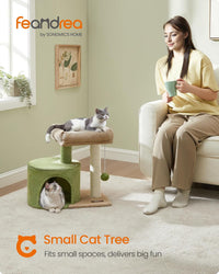 Feandrea Cat Tree, Cute Kittens Condo - Grass Green + Camel Brown - image 2