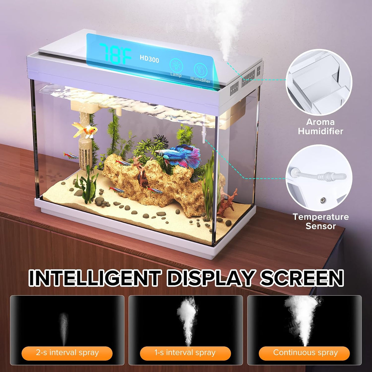 Fish Tank, 2.4-Gallon Aquarium Starter Kit with 3-in-1 Quiet Pump – Essentials for Fish - White - image 3
