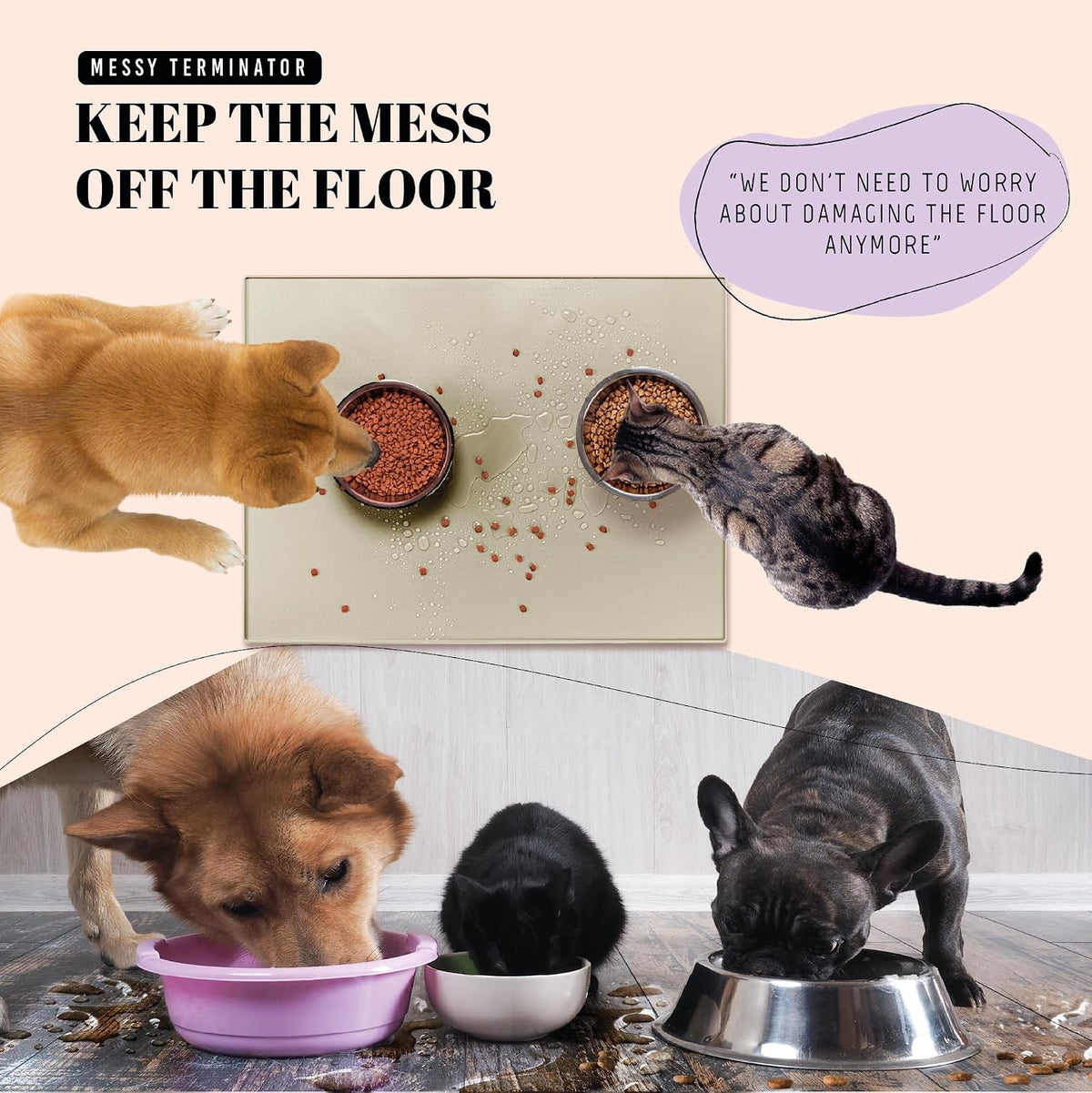 AVERYDAY 32x24 Waterproof Silicone Dog Food Mat - Sand Beige / 32" x 24" - image 2