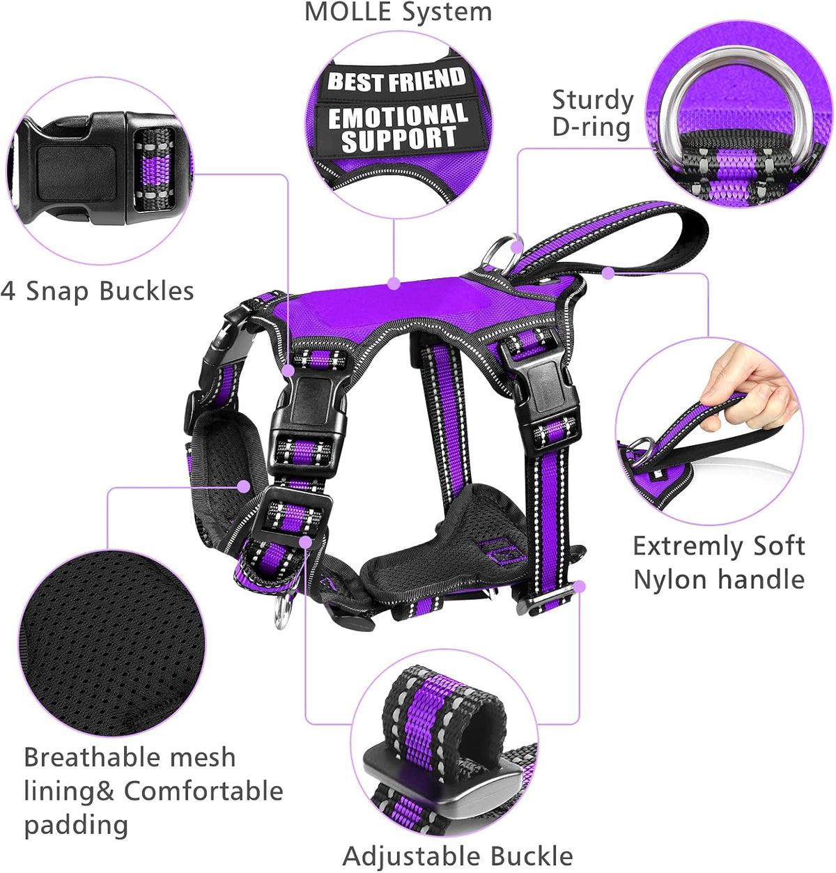 WINSEE Pet Harness Collar and Leash Set - X-Large / Purple - image 4