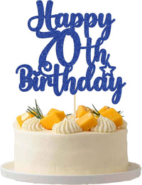 Gyufise 1Pc Happy 80th Birthday Cake Topper Glitter Cheers to 80 - 70th / Blue