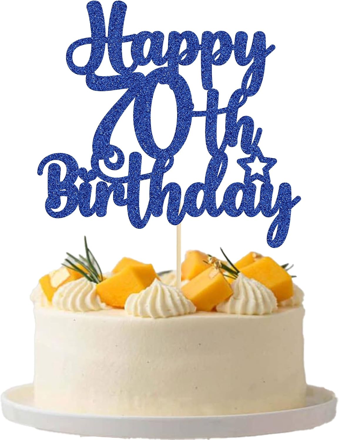 Gyufise 1Pc Happy 80th Birthday Cake Topper Glitter Cheers to 80 - 70th / Blue