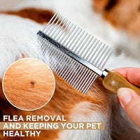 Takavu Double-Sided Metal Pet Comb for Dogs & Cats - Stainless Steel Teeth for Detangling, Removing Loose Hair & Flea Check - Grooming Tool