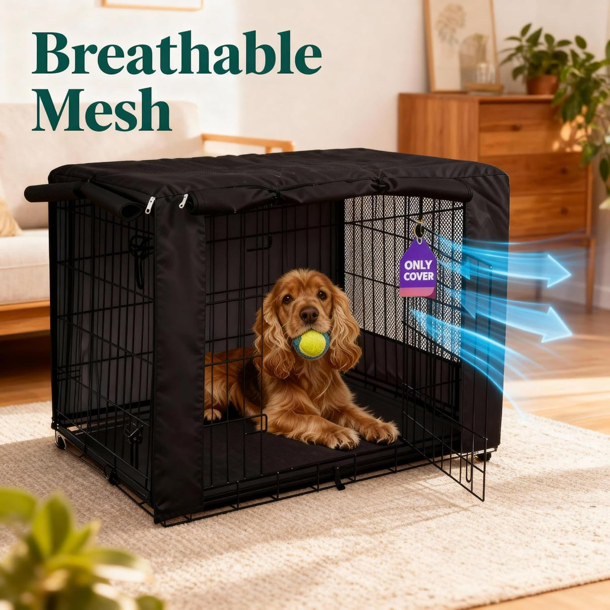 42-Inch Dog Crate Cover with Mesh, Waterproof Kennel Cover - 48.0"L x 30.0"W x 33.0"H / Black - image 2