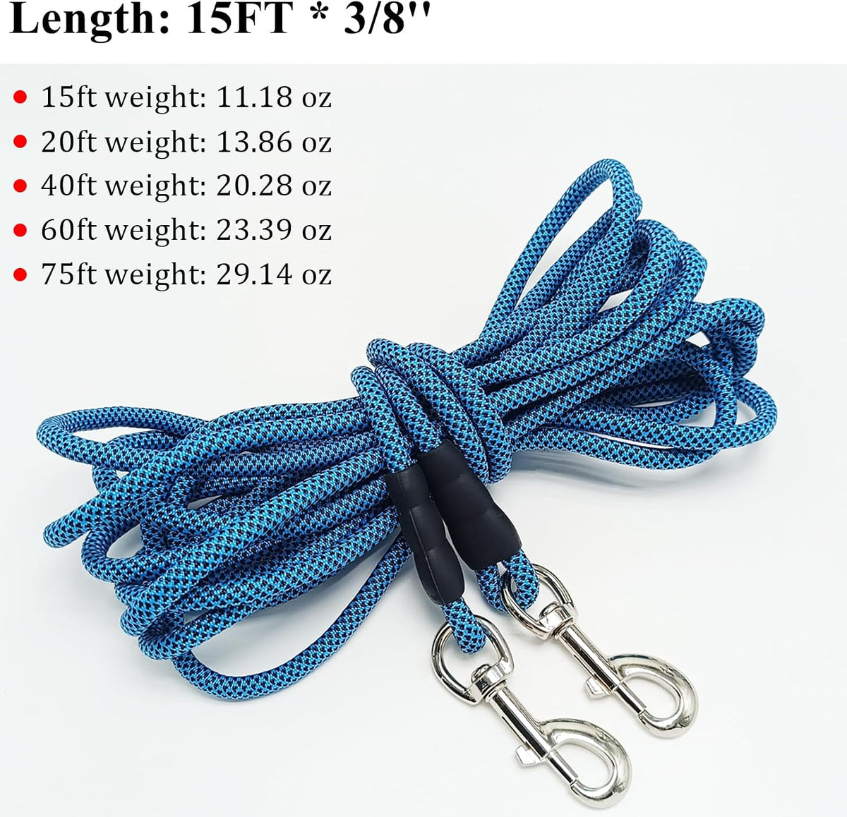 Long nylon rope dog tether with clasps at both ends, 15 to 75 ft - view 3