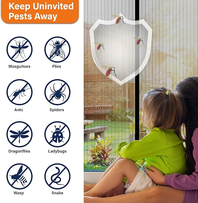 Magnetic Screen Door, Fit Door Size 32 x 96 Inches, Screen Doors with Magnets, Pet & Kid Friendly，Works with Front Doors, Sliding Doors ‎Black
