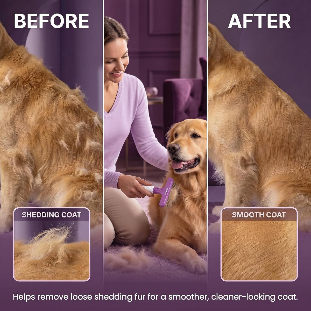 Poodle Pet Dog Grooming Rake - Purple / Shedding Comb - image 4