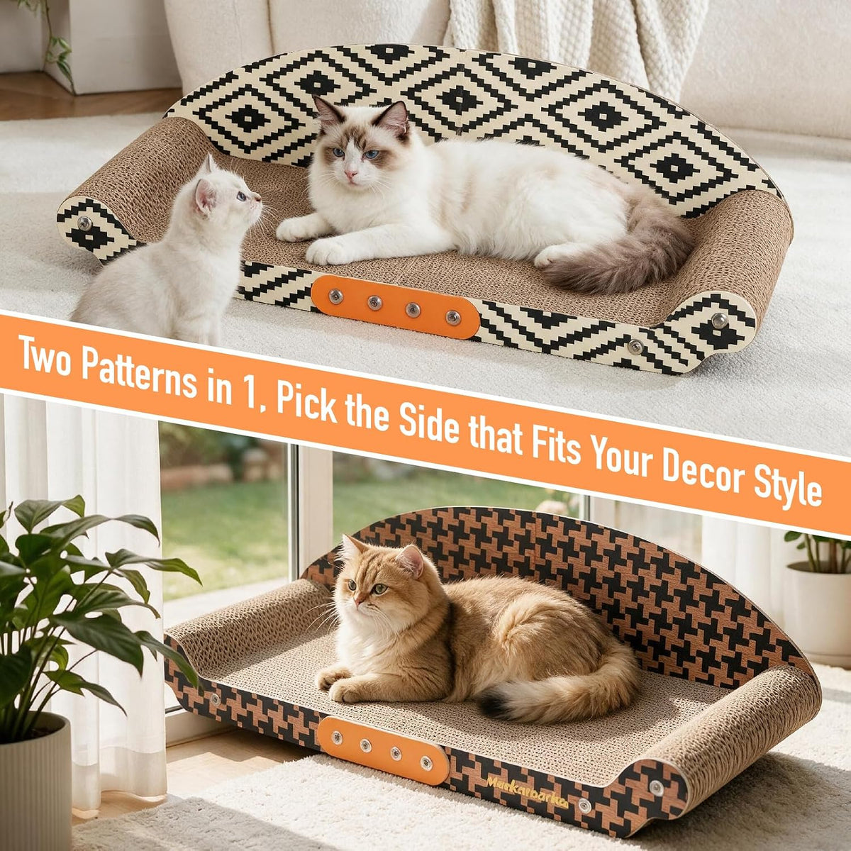 27" Cat Scratcher Bed & Sofa, Large Cardboard Cat Scratch Couch – Essentials for Cats - 26.4" 2-Pack Cardboard Cat Scratching Sofa - image 3