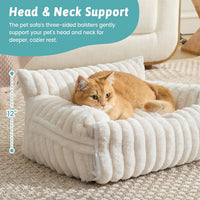 COZY KISS Cute Cat Couch, Fluffy Sofa Bed for Cats and Small Dogs, Premium Faux Rabbit Fur Cats - Cream / Medium: 32'' x 24'' - image 3