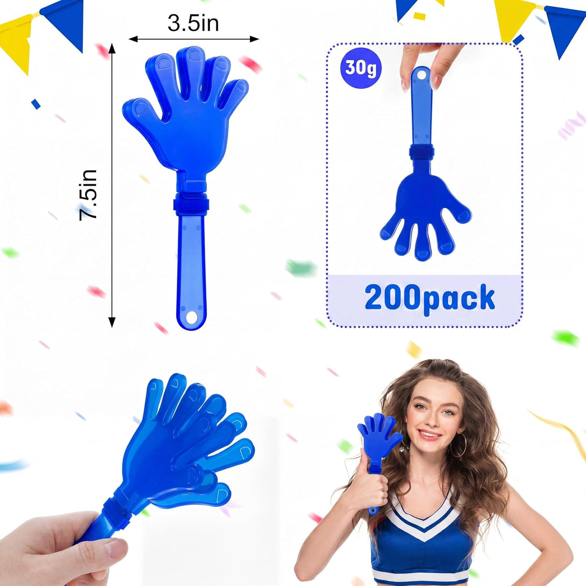 Junkin 48 pack blue and white plastic hand clapper noisemakers - view 23