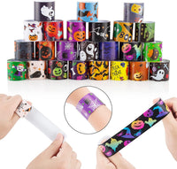 Dminya 24 pack Halloween slap bracelets for kids with skull, pumpkin, ghost and bat prints - view 4