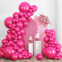 RUBFAC White Balloons Different Sizes 135pcs for Birthday Arch – Fun for Kids & Family - Hot Pink