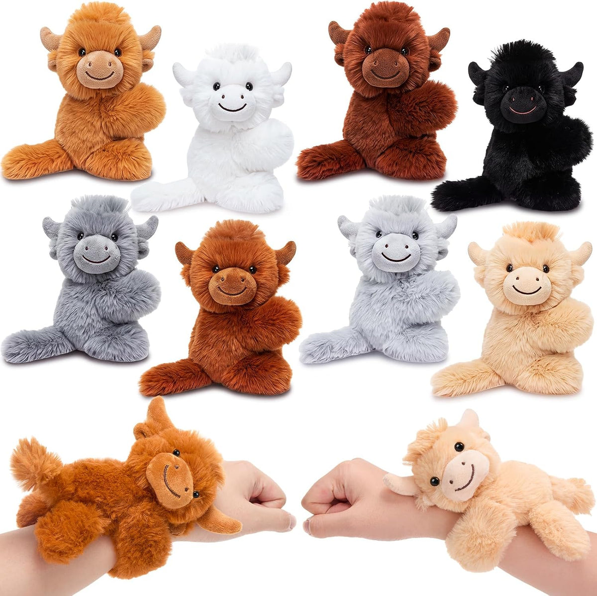 Liliful 8 Pack Kids Plush Gifts Stuffed Animal Slap Bracelets - Cow