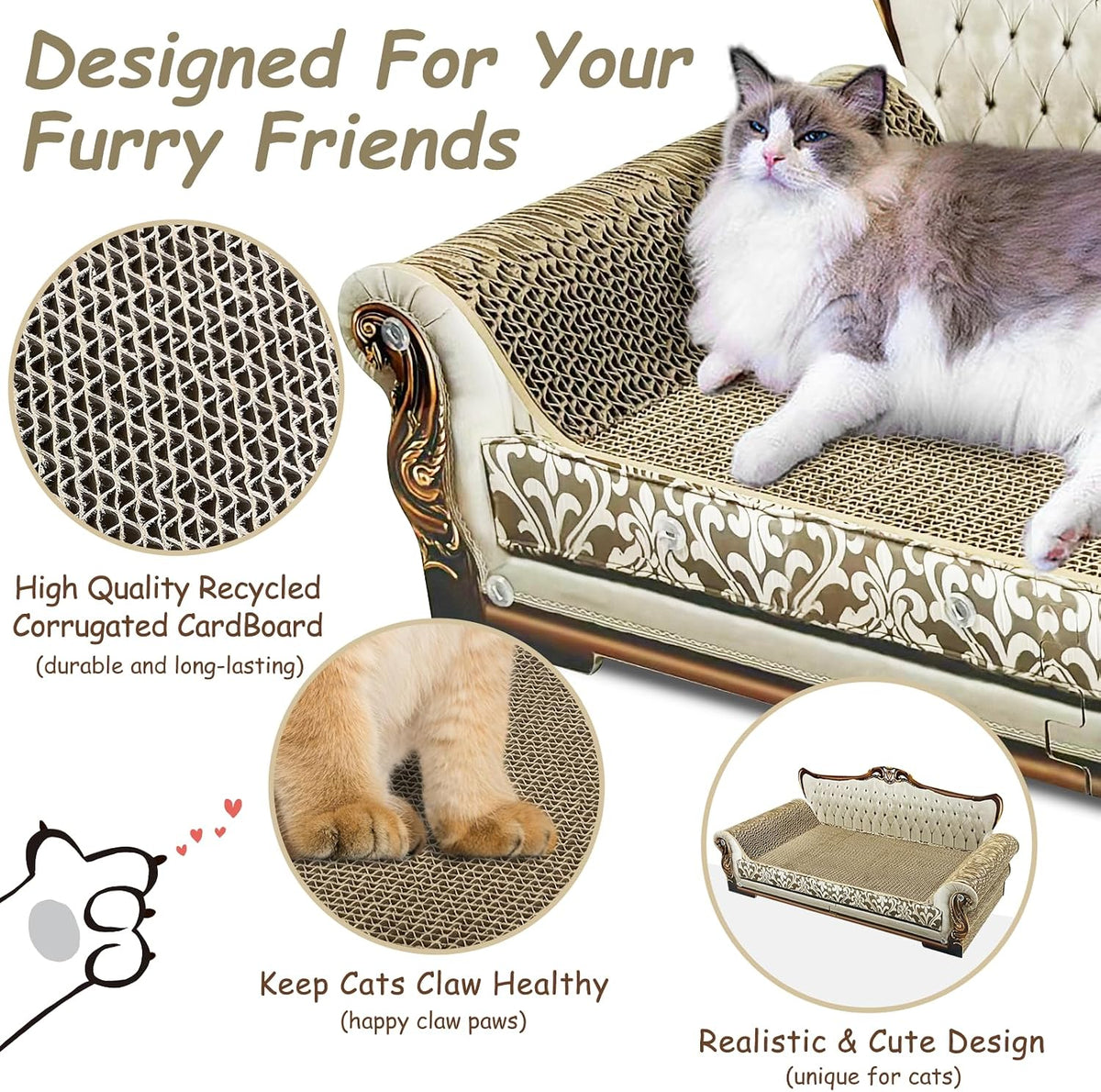 Luxury Cardboard Cat Scratcher Sofa Bed - Grey Lounge - image 2