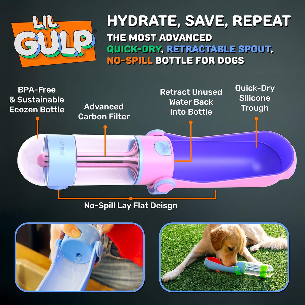 Lil Gulp Dog Water Bottle 15 Fl oz Filtered Portable Travel Bottle – Essentials for Dogs - Blue - image 2