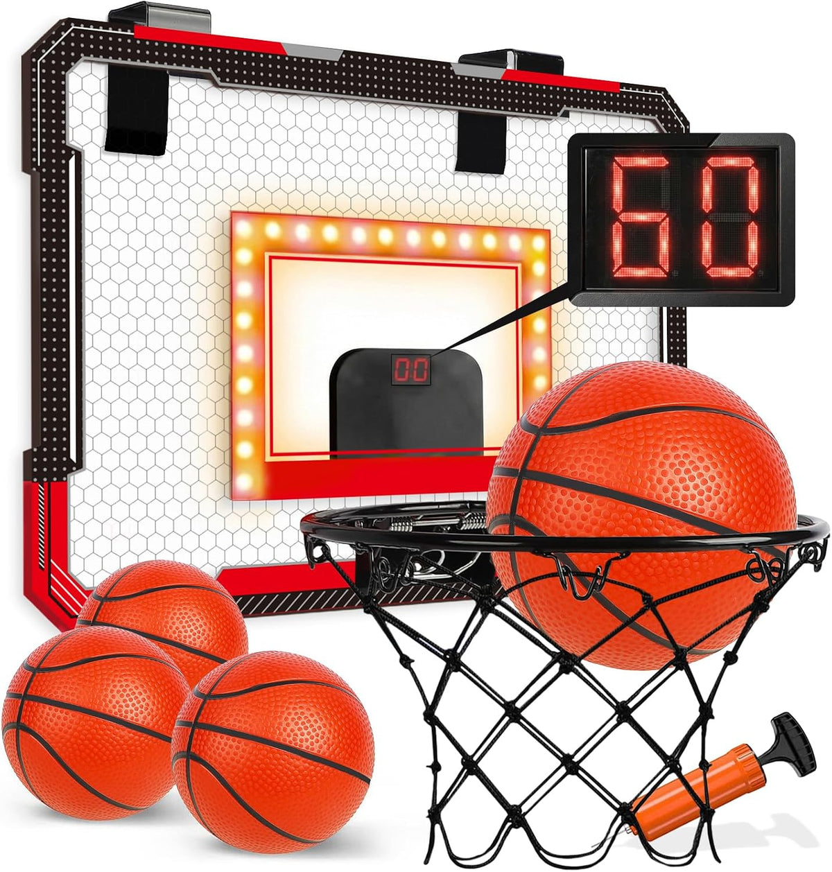 TOY Life Basketball Hoop Over The Door Basketball Hoop – Fun for Kids & Family - Black-Score-LED