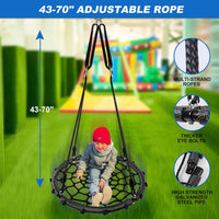 Odoland 43 inch black spider web tree swing with padded steel frame and adjustable ropes - view 4
