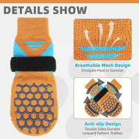 KOOLTAIL Dog Socks for Hot Pavement, Summer Breathable Dog Socks to Prevent Licking Paws, Non Slip Pet Boots&Paw Protectors for Hardwood Floor,Grippy Shoes for Small Medium Large Senior Dogs,Orange L