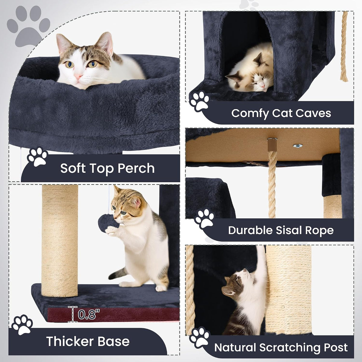 58.5inch Large Cat Tree Tower Condo for Indoor Cats - 58.5in / Light Black - image 4
