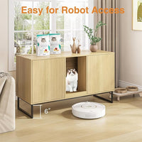 Litter Box Enclosure for 2 Cats, Fluted Hidden Cat Litter Box Furniture with Scratch Pad and Metal Legs, Modern Double Room Kitty House for Living Room, Washroom, 47.2”L x 17.7”W x 25.9”H, Natural