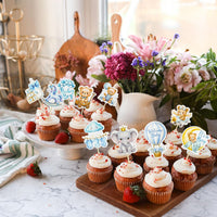 Gyufise 36Pcs Baby Shower Bear Cupcake Toppers Moon Baby Bear Baby - Blue White - image 4