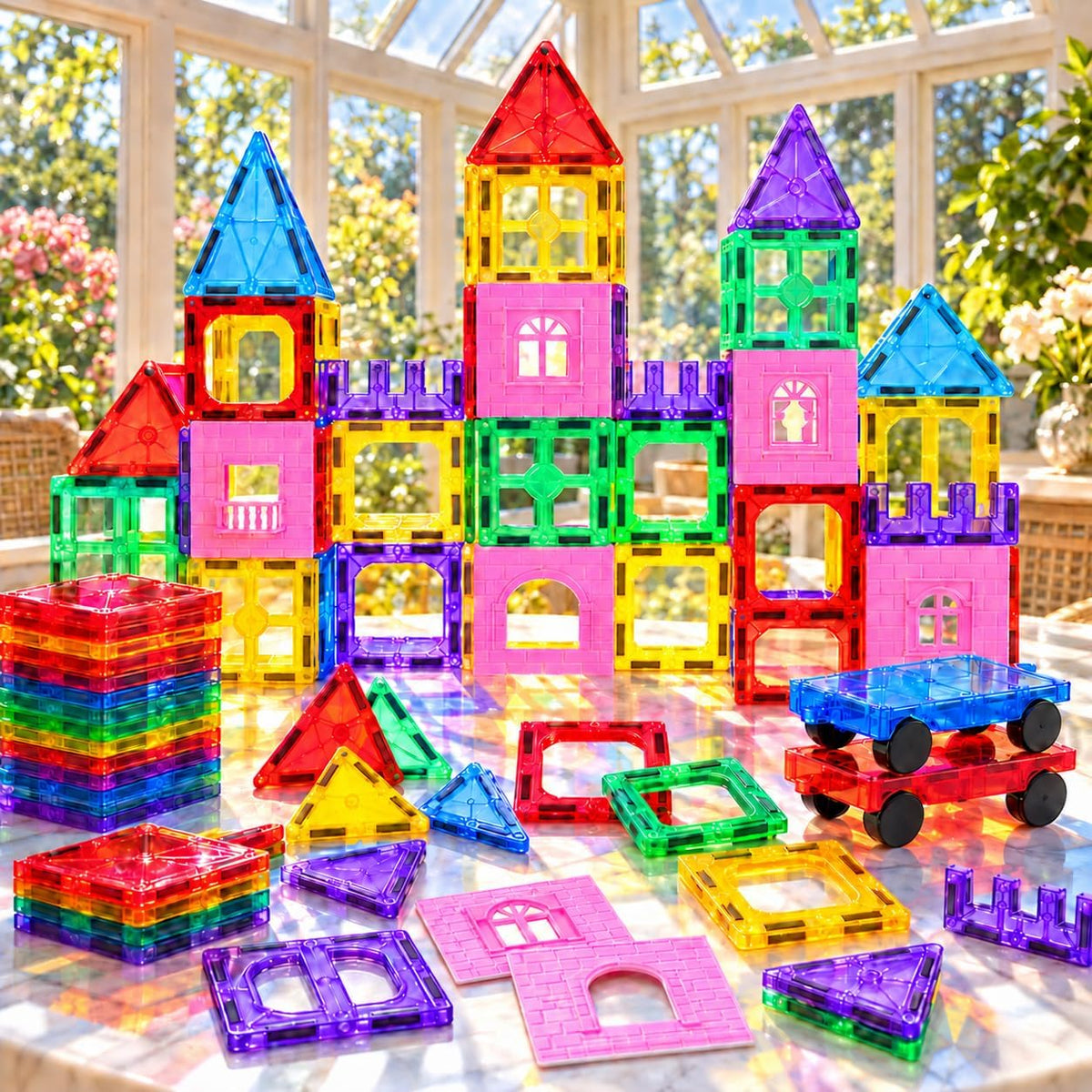 Antibacterial Magnetic Tiles - 106 PCS (2 Cars Included) - image 3