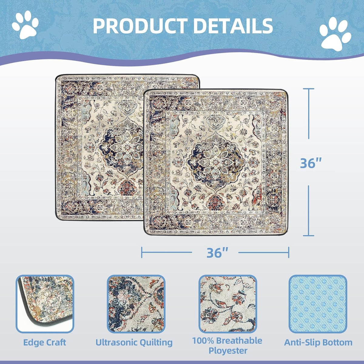 Washable Pee Pad for Dogs - Vintage Medallion / 36" x 36" (2 Pack) - image 2